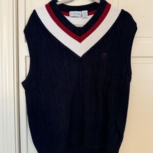Izod Blue Cable Knit Sweater Vest with Red and White Trim